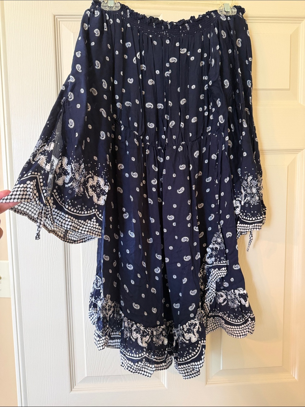 Dex Navy Blue and White Off-Shoulder Mini Dress